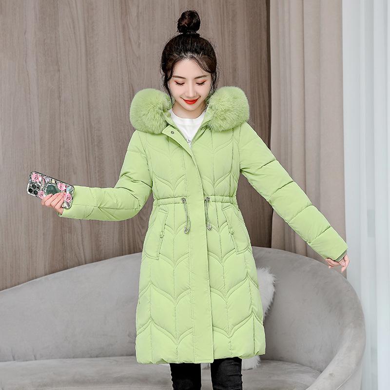 Daunenjacke für Damen Winter Neuer Stil Großer Pelzkragen Mittellang Verdickt Taille Baumwollgepolsterte Jacke