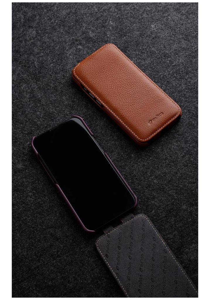 Genuine Leather Flip Cover for Apple iPhone 15 Pro Max, 14 Pro, 13, and 12 Plus