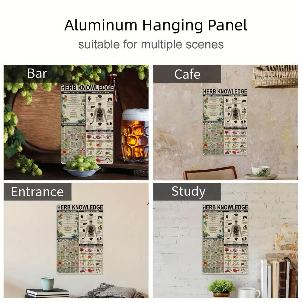 1 Stück, Kräuterwissen Vintage Metallblechschild, Vintage Plakettendekoration, Hängeplakette, Wand/Zimmer/Zuhause/Restaurant/Bar/Café/Tür