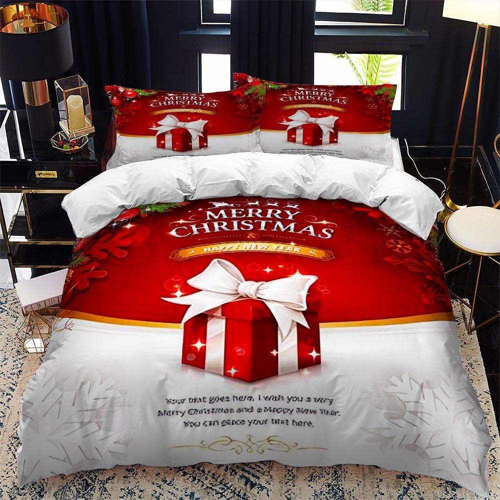 Christmas Polywster Duvet Cover Set King Queen Size Winter Red Santa Claus Gift Merry Christmas For Boys Girls Teens Bedding Set