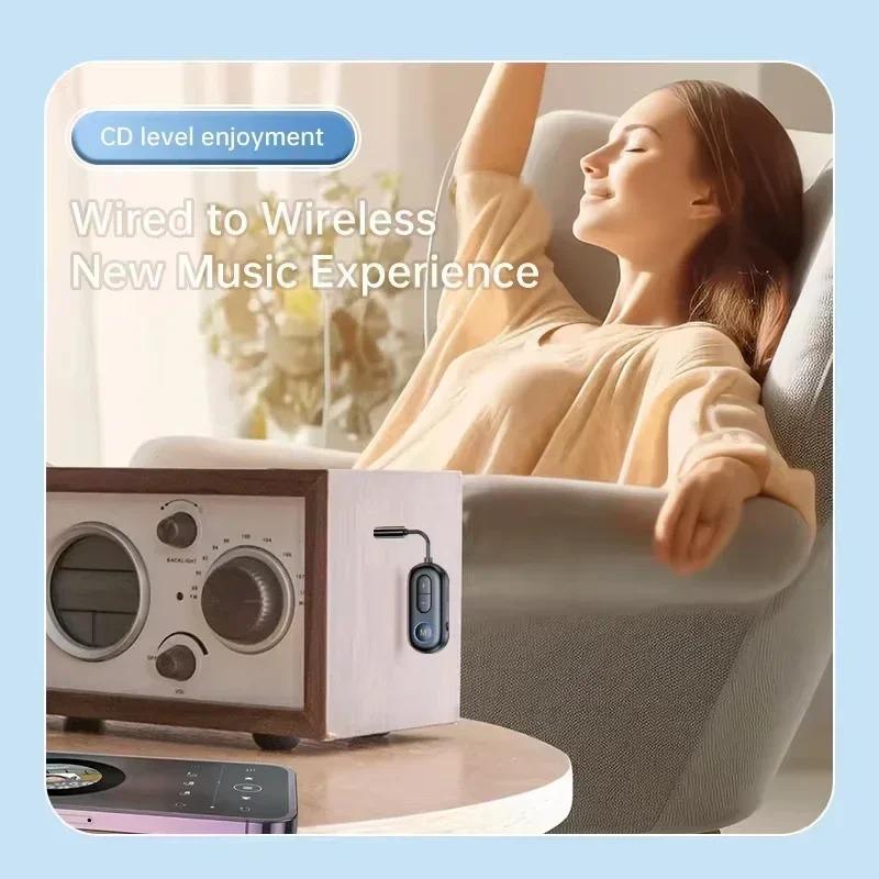 Bluetooth 6.0 Audio Transmitter Receiver 3.5MM AUX Hifi Stereo Music Wireless Adapter With Mic For Car Airplane TV PC Headphone