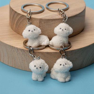 Adorable 3D Puppy Resin Flocked Keychain Pendant & Bag Charm