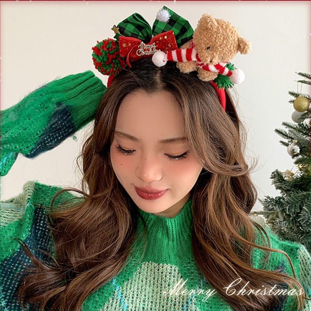 Santa Christmas Headband Elk Hair Hoop Plush Bow Red Hair Band  Christmas Decoration