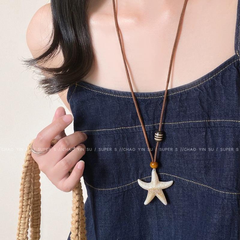 Long Necklace Starfish Sweater Chain Seaside Vacation Bohemian Neck Hanging Accessory