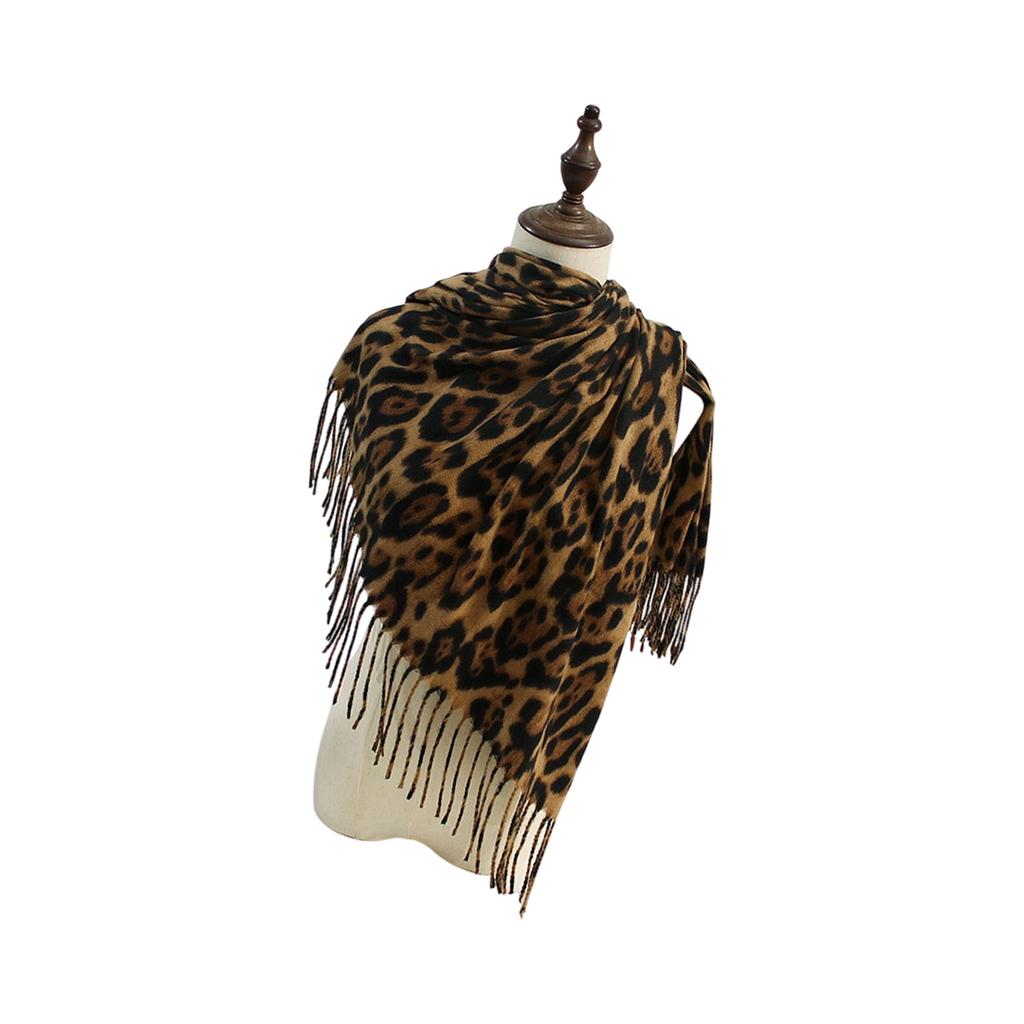Winter Cashmere Scarf Shawl Women's Fashion Leopard Design Fringe Detailing Warm Cozy Luxurious Soft Wrap