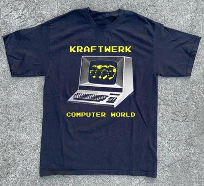 Maglietta Nera in Cotone Pesante Vintage Band Kraftwerk Computer World S-4XL