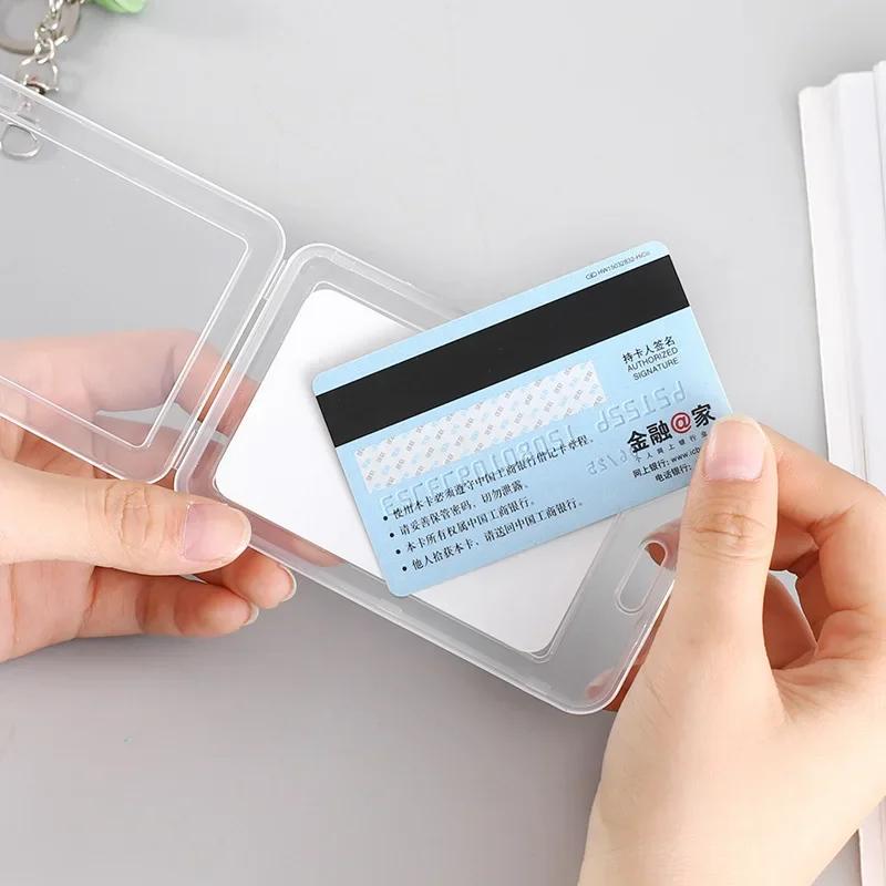 Cute Cartoon Card Cover Fashion Card Bag Bank Credit Card Holder Plastic Student ID Bus Card Pass Holder with Keyring Chain