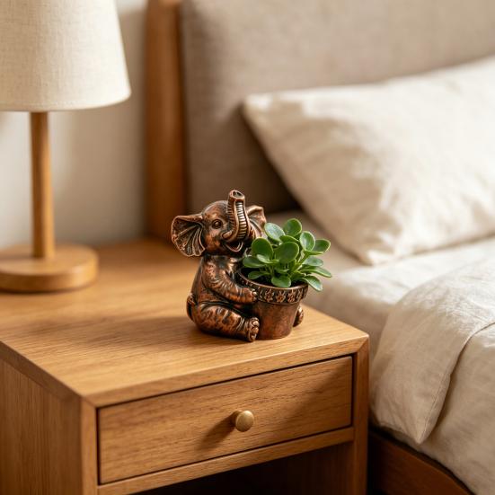 Cute Elephant Planter, Small Animal Flower Pot, Weatherproof Indoor Outdoor Cactus Air Plant Holder for Home Office Desktop Decor