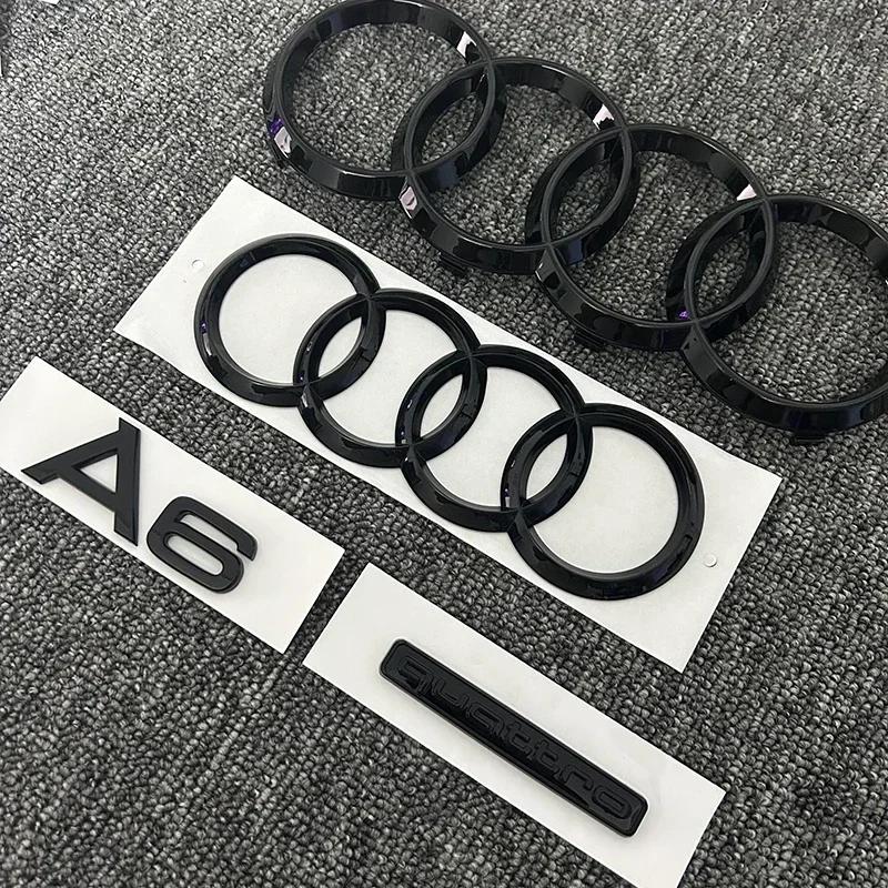 a6 A6 4 Ring logo ABS Black Car Hood Front Bonnet Grill Rear Trunk Emblem Sticker A6 mark Quarrto Emblem For A6 2020-20236a