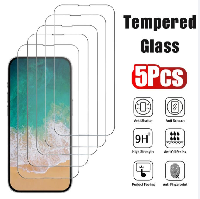 5Pcs Tempered Glass for iPhone 17 16 15 14 13 12 Pro Max Screen Protector for iPhone 12 13 Mini 14 Plus 14 Pro Glass