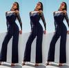 Off-Shoulder Jumpsuit med Blonde-Patchwork og Sommerfugldetaljer med Vide Ben