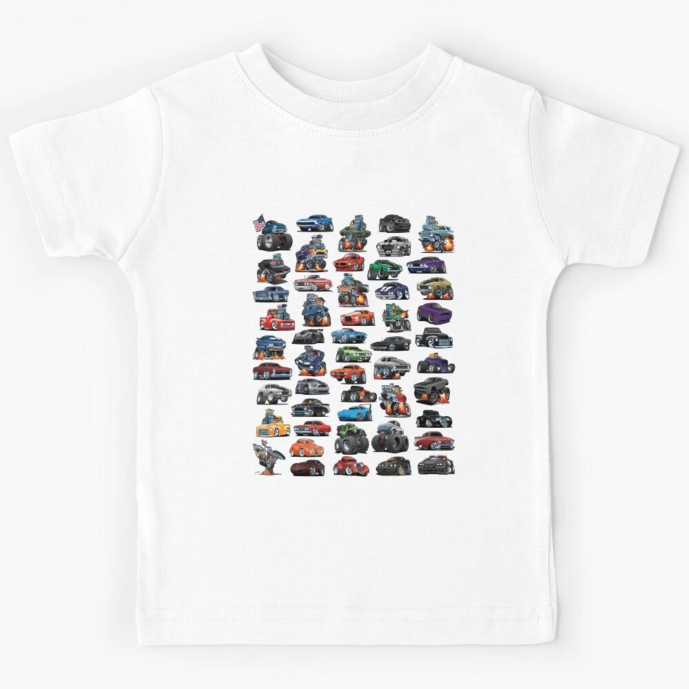 American Hot Rods, Muscle Cars, Street Rods, Pickup Trucks and Motorcycle Cartoons Kids T-Shirt 100