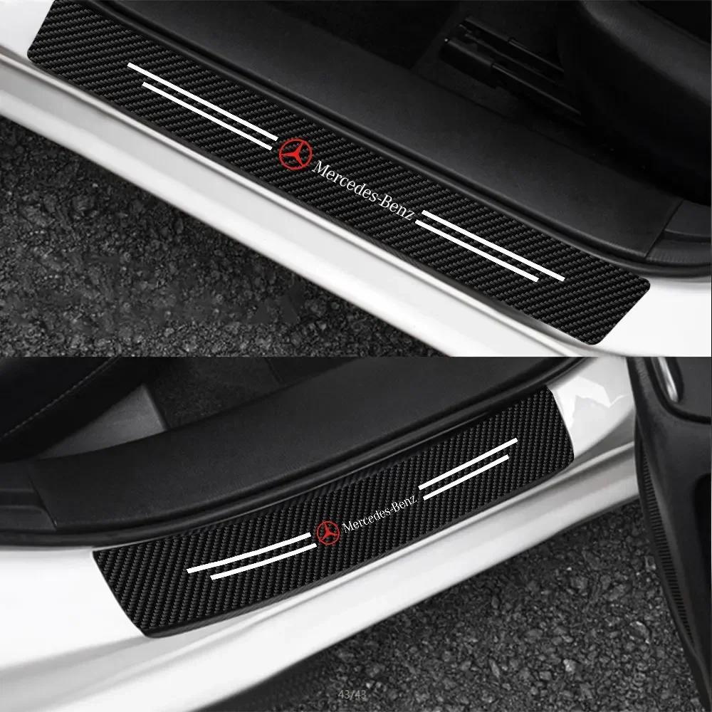 crpmy8 2025 Hot 4Pcs Carbon Fiber Leather Car Door Sill Anti Scratch Protector Sticker For Mercedes Benz B C E S Class A Class GLE CLA