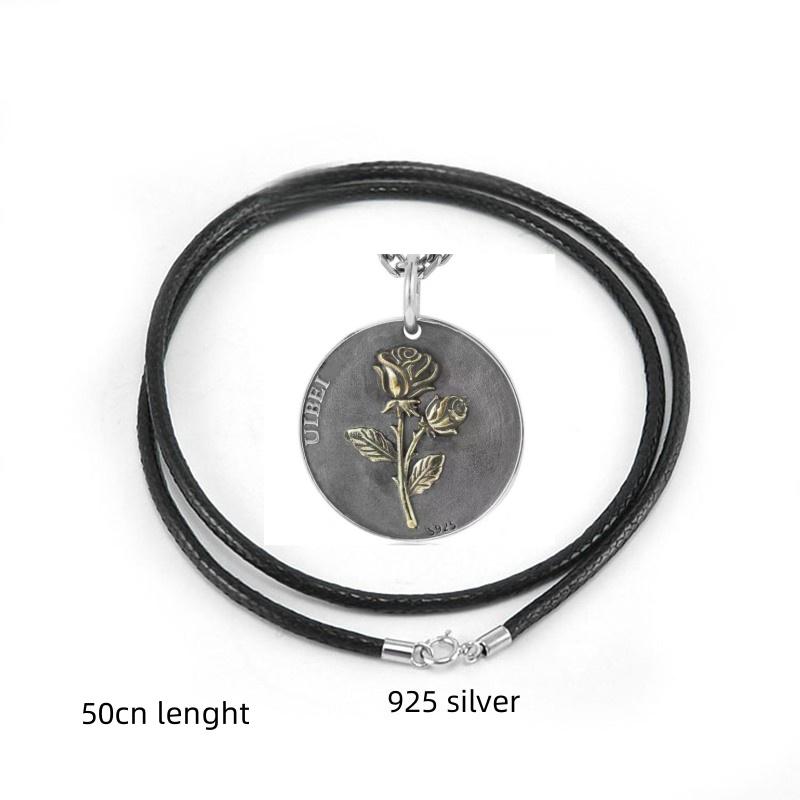 

Buyee 925 Sterling Silver Male Big Pendant Chain Golden Rose Flower Necklace for Women Man Fashion Punk Rock Fine Jewelry Chain