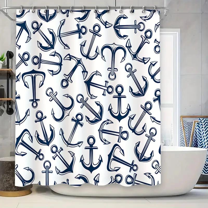 

Nautical Anchor Print Shower Curtain Blue White Bath Decor Polyester Fabric For Bathroom Decoration In Home Garden W60H190(CM)-1 Pcs
