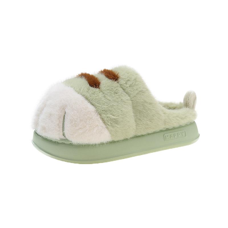 Fashion Comemore Cute Tiger Paw Cotton Slippers for Women Thick Bottom Indoor Warm Furry Cotton Shoes Winter Cartoon Flat Fur Slippers