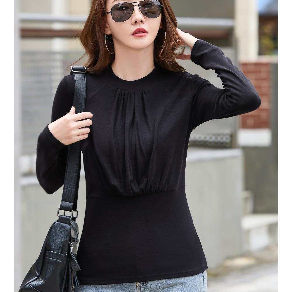 Cămașă de damă cu mâneci lungi, pe jumătate gât, mărime mare, strat interior versatil în stil de toamnă și iarnă, topuri calde