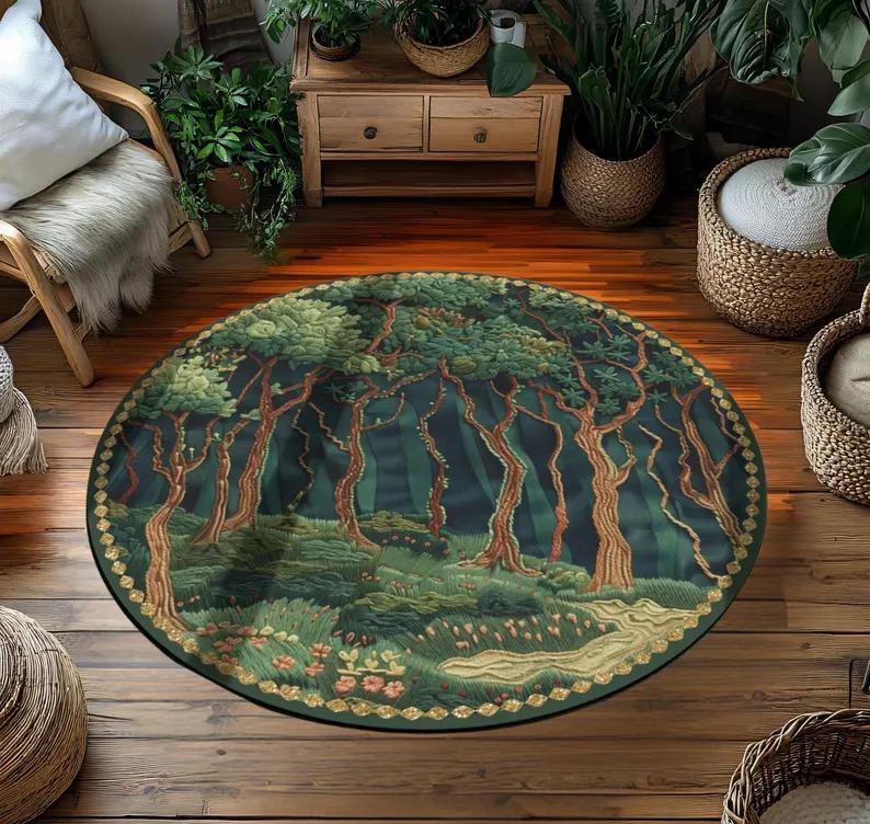 Tree of Life Rug William Morris Rug Carpet Morris Style Art Botanical Leaves Circle Carpet Floral Accent Rug Nature Round Rugs