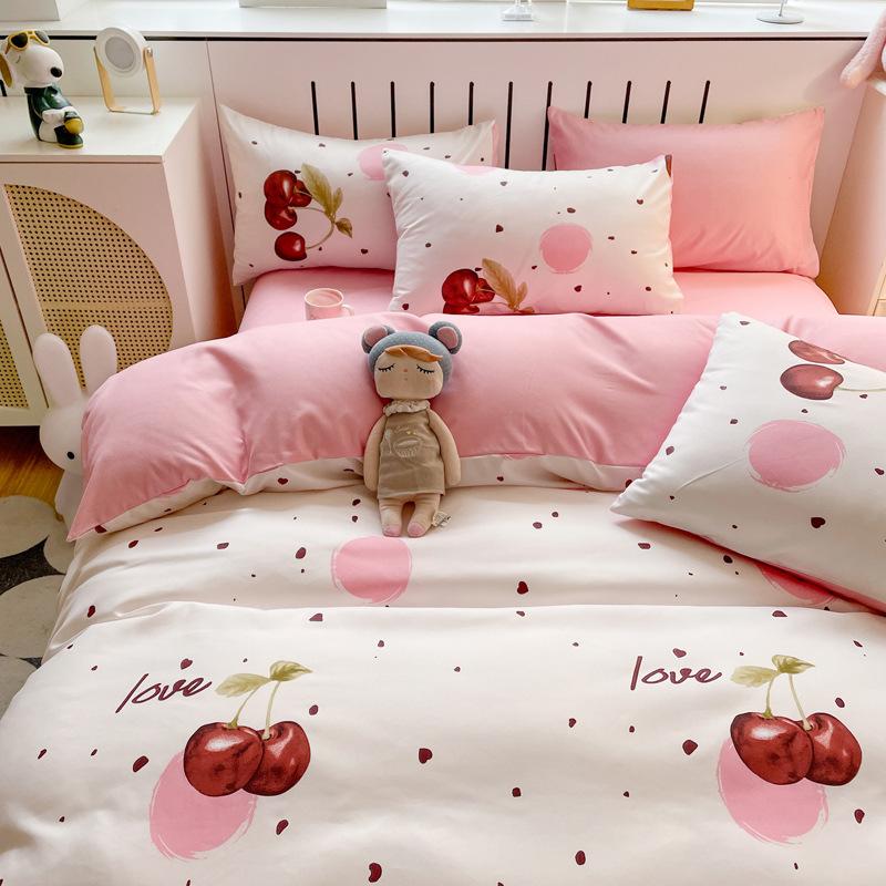 Four-piece Set of Floral Bed, Washed Quilt Set, Single Dormitory Three-piece Set