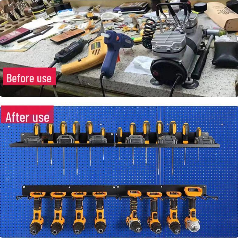Wall-Mounted Electric Drill Tool Storage and Display Rack for Garage and Workshop