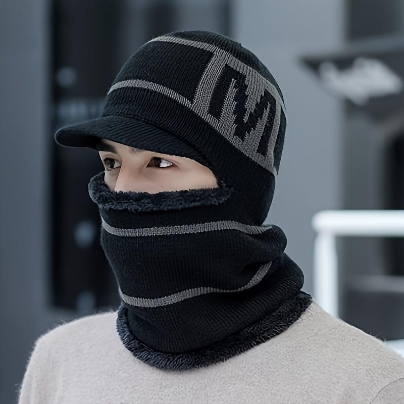 

Зимова в язана балаклава-шапка з інтегрованою флісовою підкладкою, вітрозахист, теплозахист вух, спортивна акрилова маска на все обличчя, для велоспорту чорний