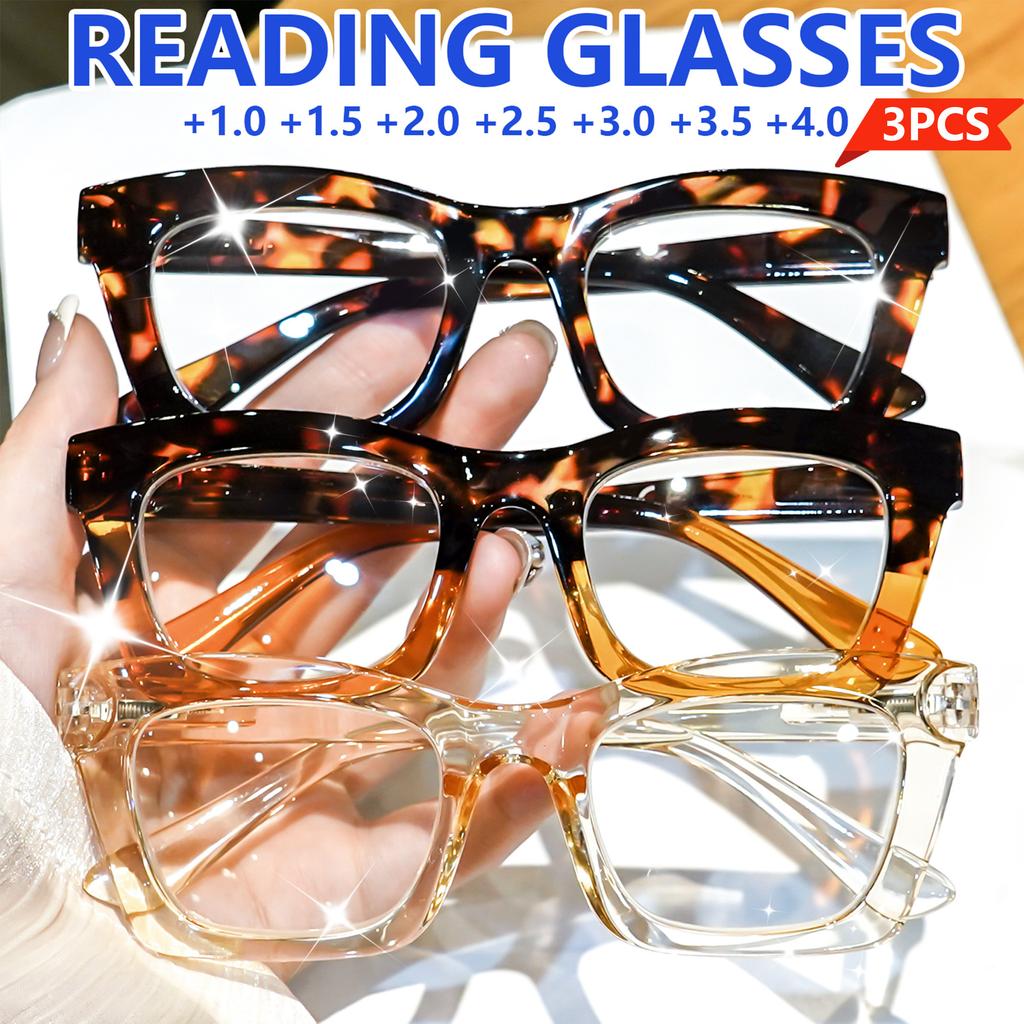 3pcs Classic Minimalist Square Frame Reading Glasses for Women, Suitable for Computer Use - Unisex, Range +1.0X To +4.0X