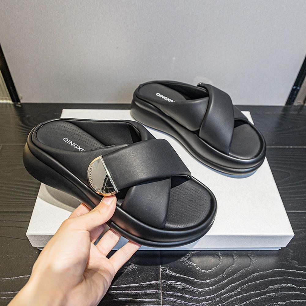 Dicke Sohlenslipper für Damen 2026 Sommer Neu Kreuzriemen Mode Damen Brot-Sandalen Einteilige Slipper Damenschuhe Slipper