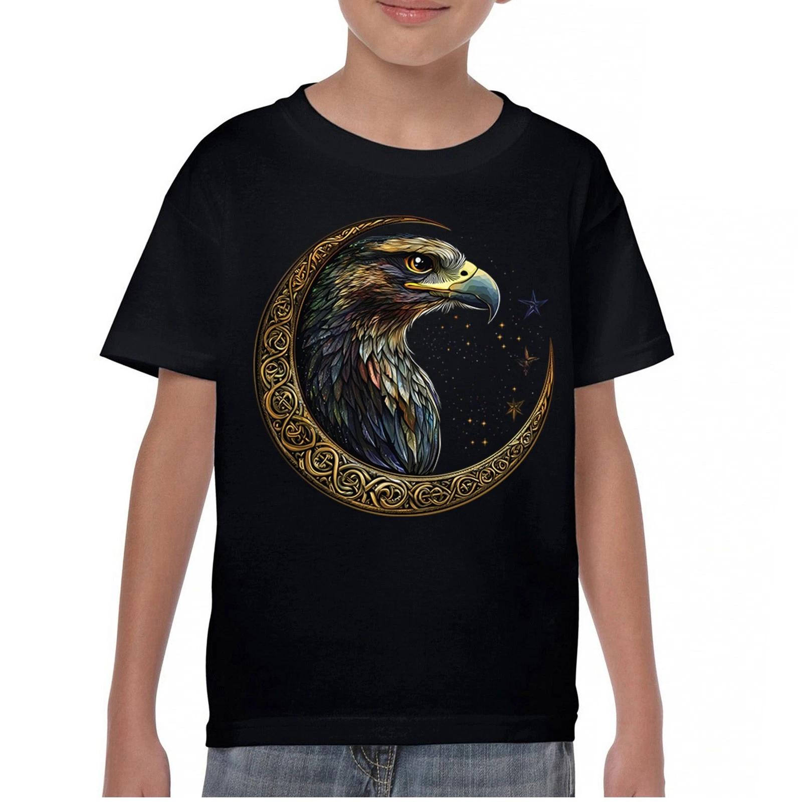 

Celtic Moon Falcon Youth kids boys T-Shirt North Mystic Bird of Prey Spirit Eagle Kids 140