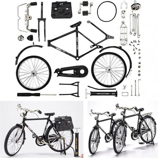 2025 New 51 Pcs DIY Retro Bicycle Model Ornament For Kids, Creative 1:10 Simulation Mini Bicycle Model Scale Kit With Inflator and Briefcase, Finger
