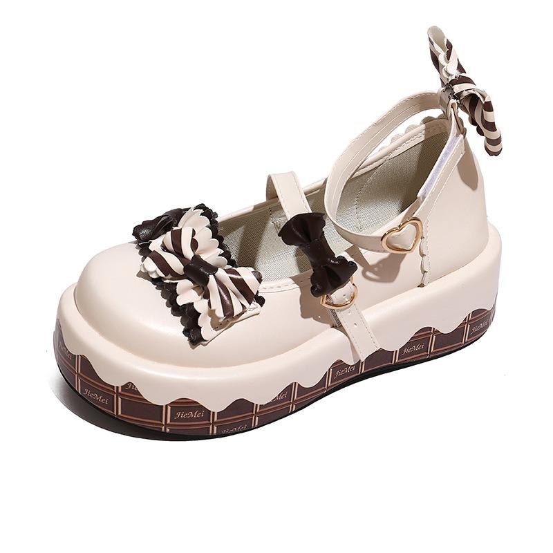 Muffin thick sole cute sweet Lolita round head Mary Jane shoes women's versatile Lolita bow small leather shoes