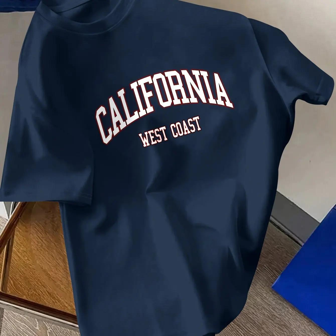 

Fashionable California letter print men s T-shirt, 100% cotton soft and loose casual round-neck short-sleeved T-shirt for men in 4XL