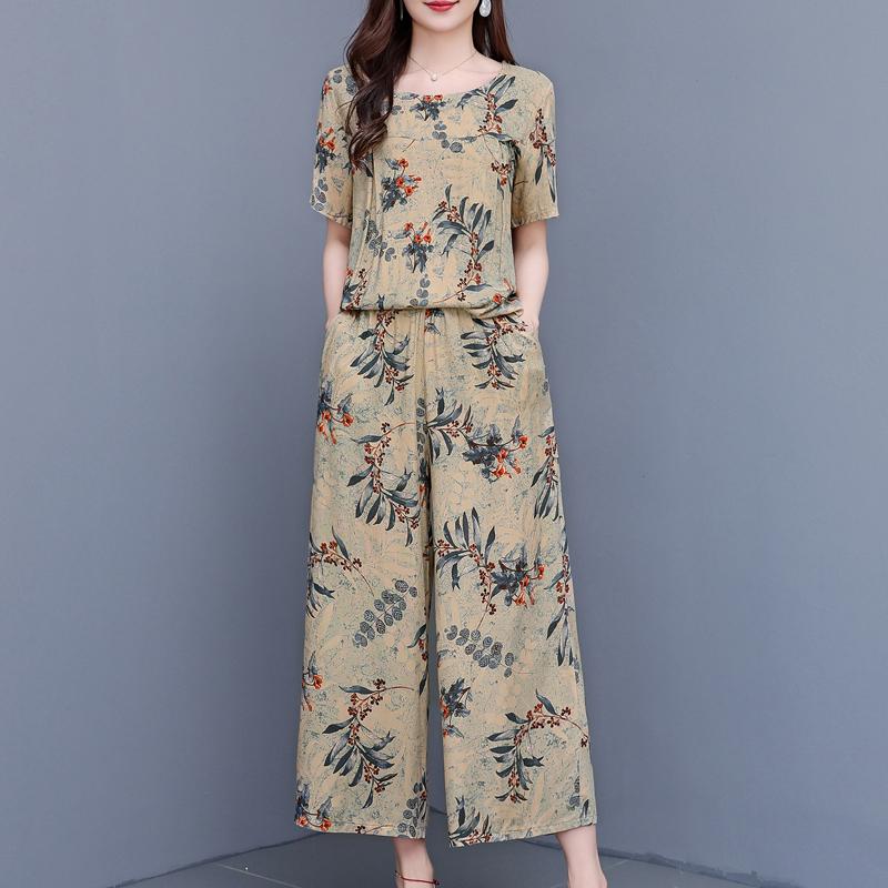 Summer Plus Size 2 Piece Sets Women Outfit Elegant  Loose High Waist Wide Leg Trouser Sets Female