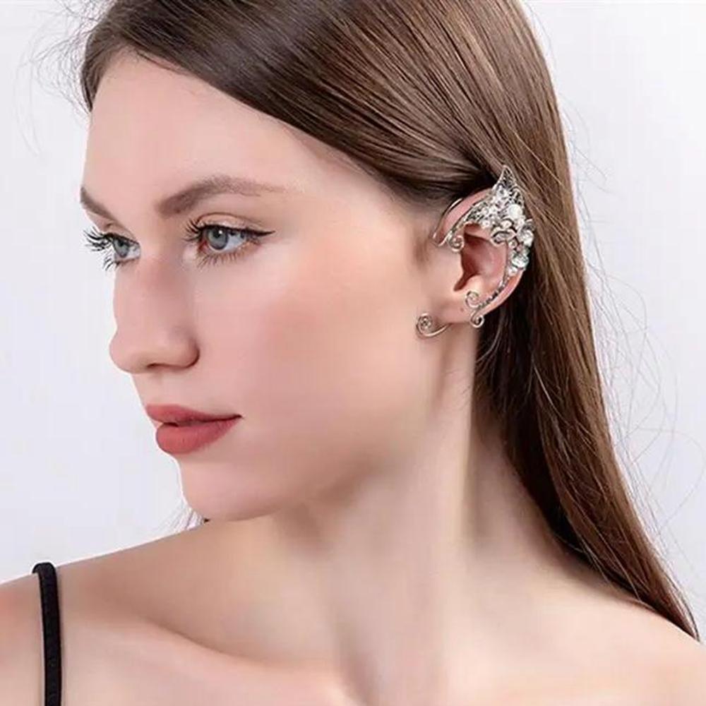 Bellissimo Elegante Ear Cuff da Elfo Fatato Vintage Foglia Fiore Filo di Alluminio Intrecciato Senza Foro Clip-On Orecchini Gioielli Cosplay da Donna