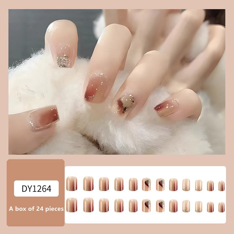 

24 шт. Накладные ногти короткие с блестками градиентные накладные ногти полное покрытие накладные ногти для самостоятельного маникюра украшение типсы для ногтей
