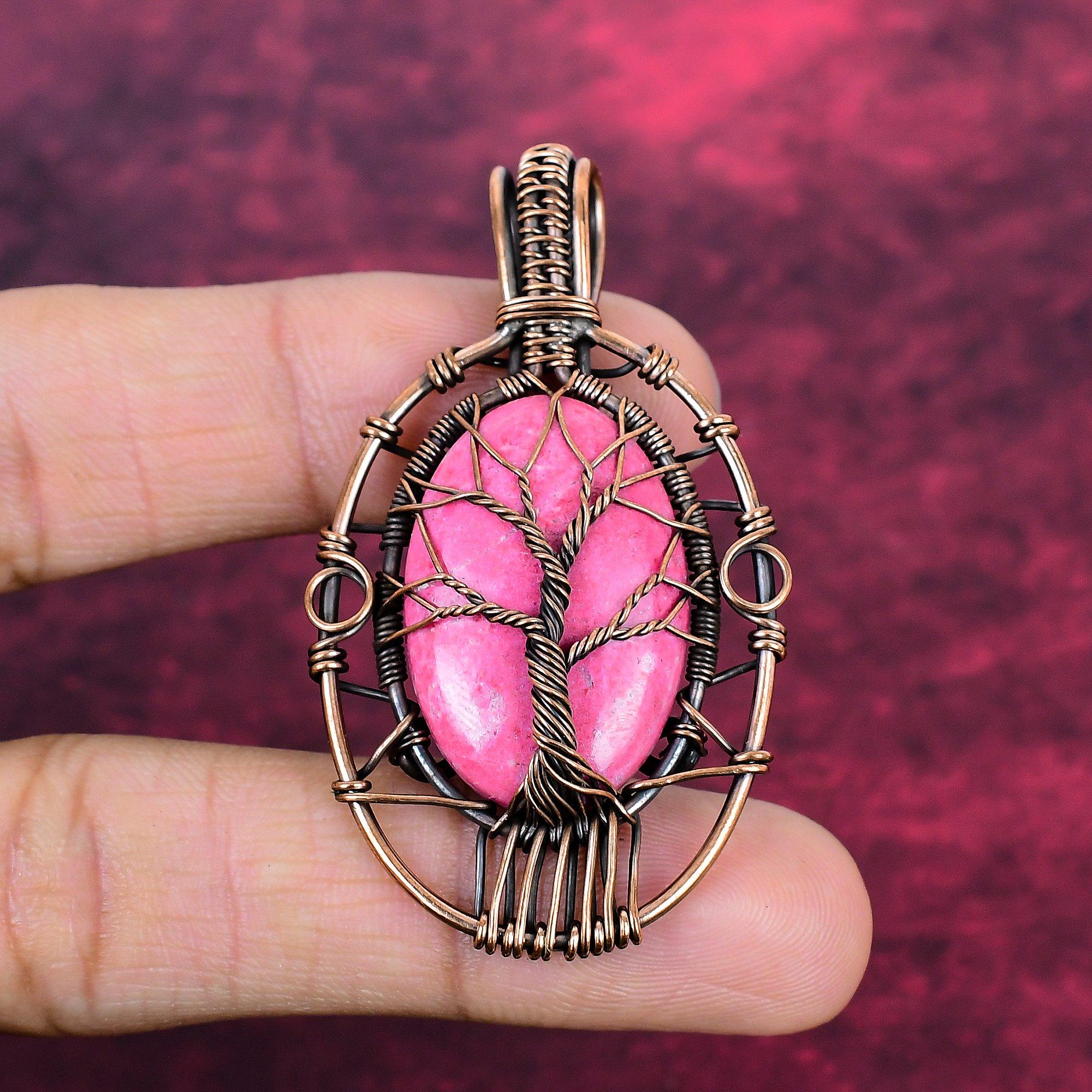 Tree Of Life Thulite Pendant Gemstone Jewelry Copper Wire Wrapped Antique Pendant