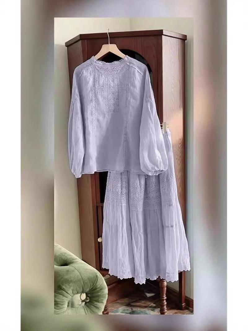 

Фиолетовый летний наряд из рами: 2026 Новый стиль Женский элегантный топ и юбка Small