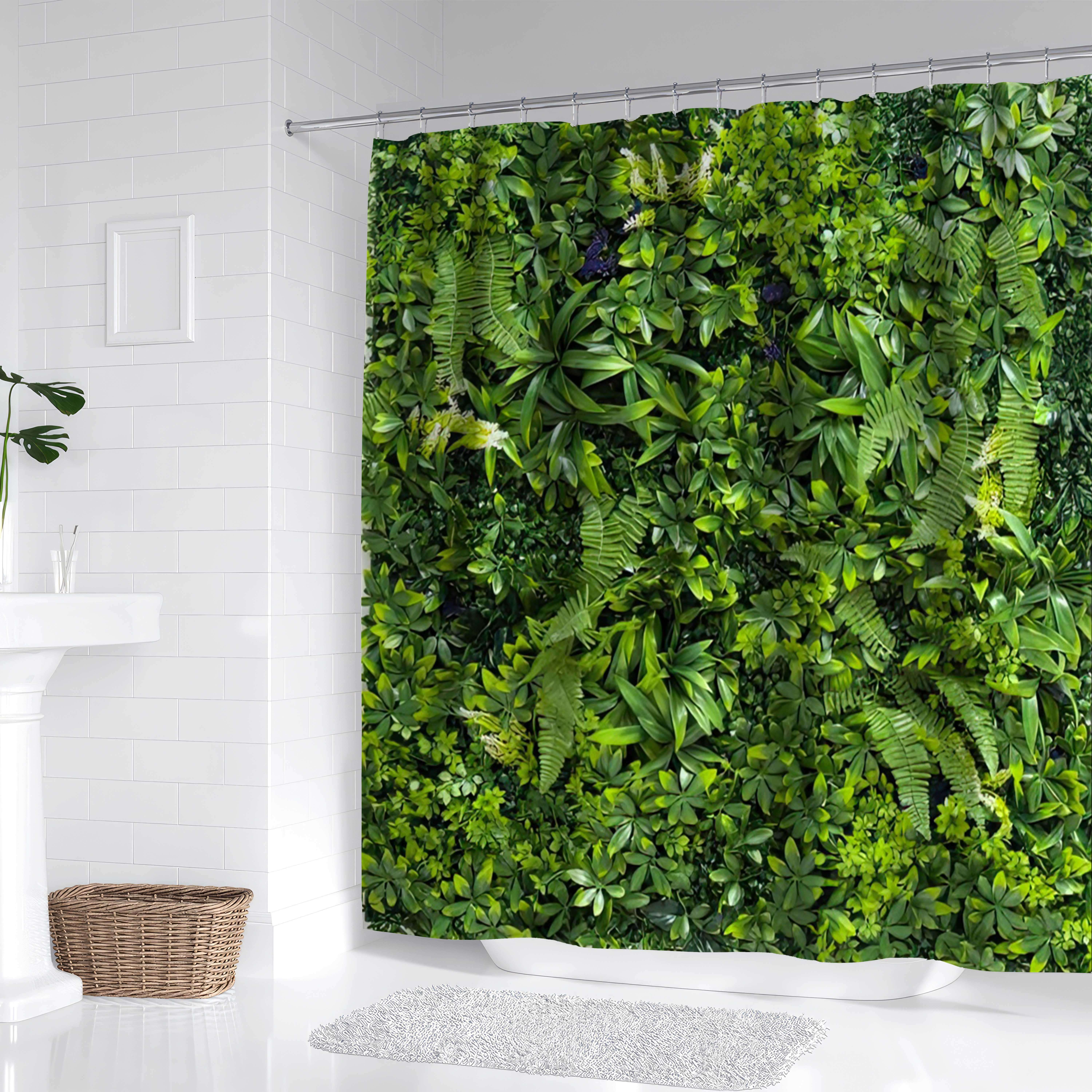 Lush Greenery Shower Curtain with Dense Foliage Design for a Fresh, Nature-Inspired Bathroom Decor Theme that Brings W90XH180cm