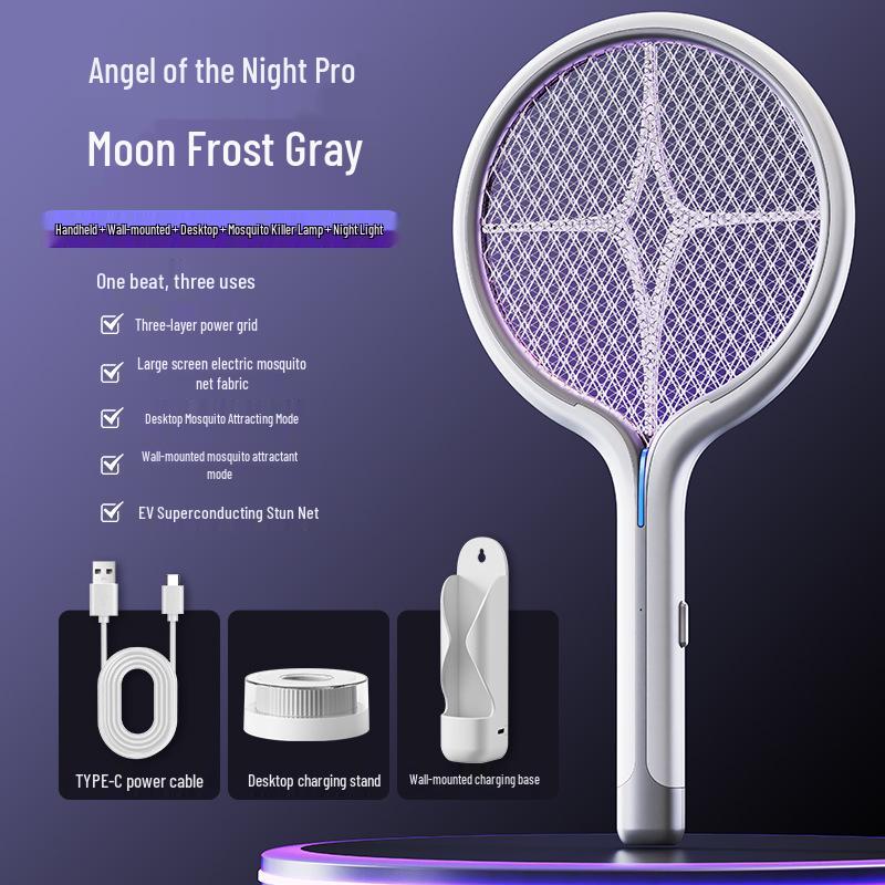 Wall-Mounted 3-in-1 Purple Light Electric Mosquito Swatter: Handheld, Electric Shock, Insect Attracting Killer Lamp