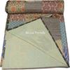 Aizza Trends Handmade Pure Cotton Patch and Patola Work Kantha Quilt - Traditional Indian Throw Blanket-Vintage Cotton Silk Saree Quilt