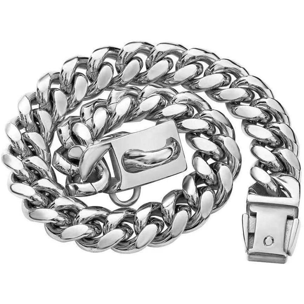 14Mm New Pet Dog Collar, Stainless Steel Cuban Dog Chain Dog Collar Lock Gold Silver Dog Chain