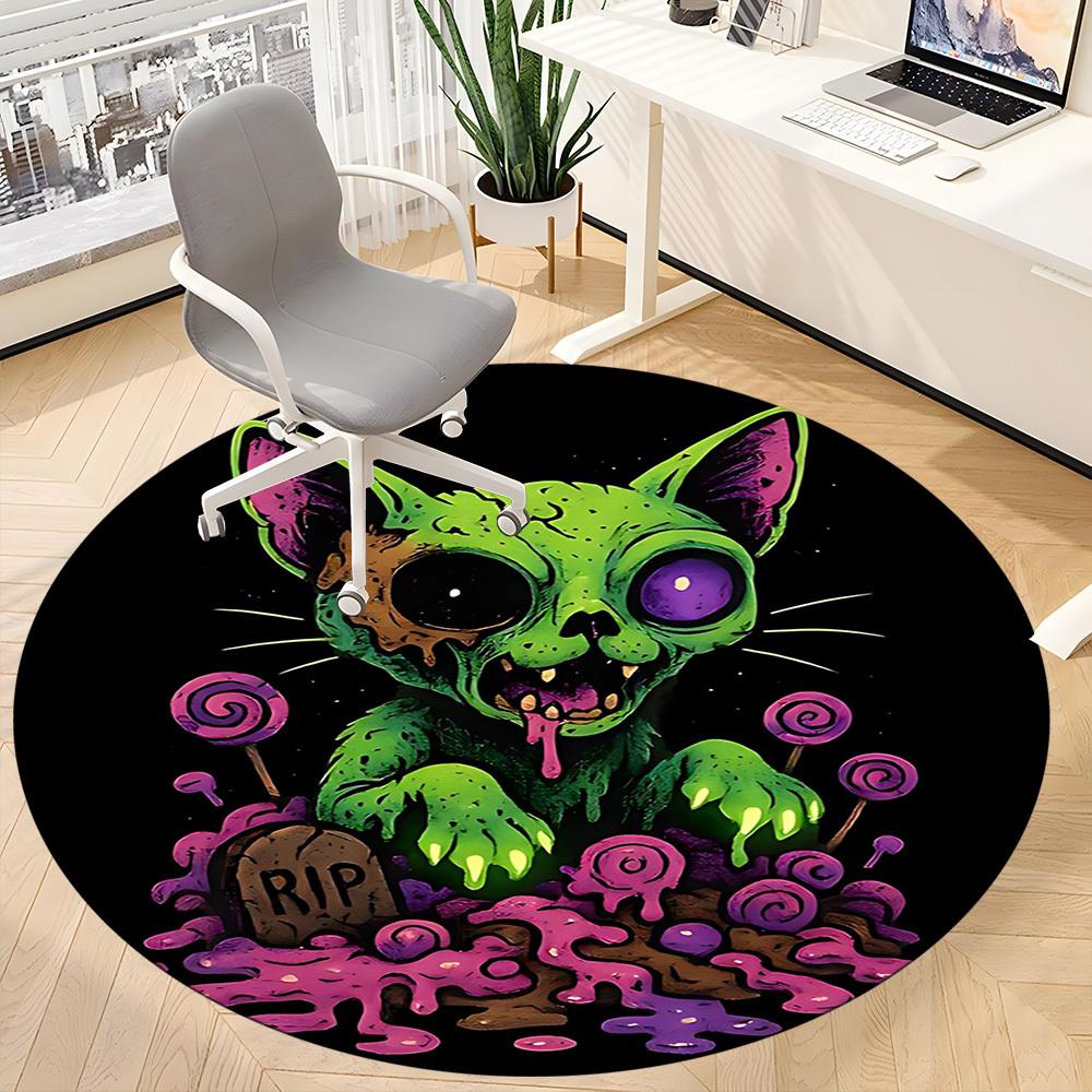 1pc Zombie Cat Office Round Area Rug, Under Office Chairs Bedroom Living Room Home Decor, Room Deco