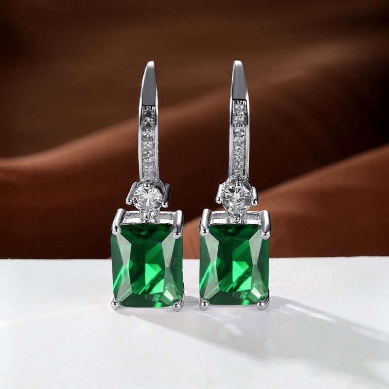 Wish explosive platinum micro-inlaid zircon square diamond quadrilateral stud earrings couple light luxury temperament jewelry