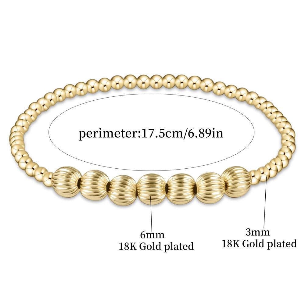 Vlen 18K Gold Plated Ball Beads Bracelet for Women Vintage Textured Metal Beaded Stylish Stackable Jewelry Accessory