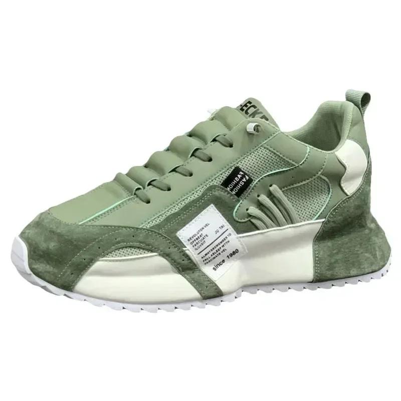 Sports Shoes Men's 2025 Spring and Autumn New Mesh Breathable Sports Shoes Fashionable Thick Soled Lace Up Casual Running Shoes