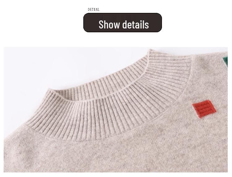 Damski Sweter Wełniany Petite Color Block - Dzianinowy Top z Półgolfem na Jesień/Zimę