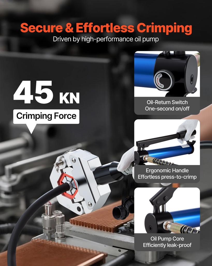 Hydraulic Hose Crimper, Hydra-Krimp AC Hose Crimper Kit with 7 Dies Snap-On & Carrying Case, Hydraulic A/C Hoses Crimping Tool for Automotive & Air