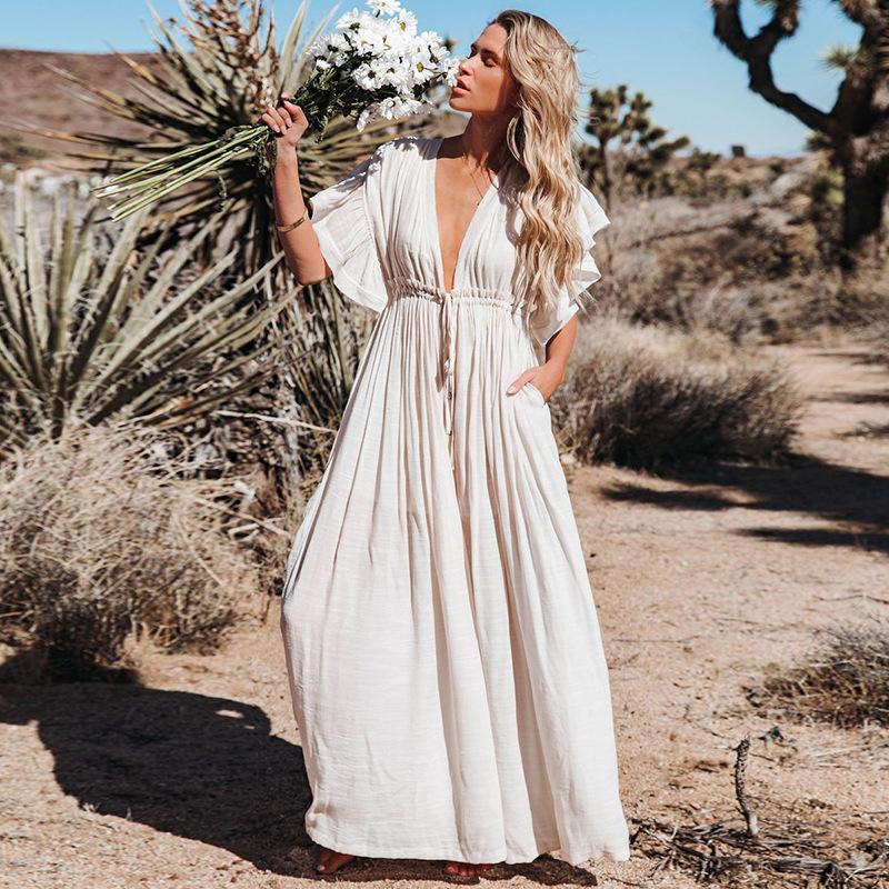 

New bamboo cloth button waist rope long skirt cardigan vacation beach jacket sunscreen clothes long skirt bikini blouse women One size fits all абрикосовий