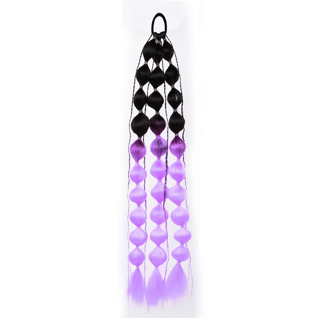 Synthetic 1Pcs Ponytail Extension Corlorful Bubble Braid Long Lantern Braided Ponytail with Hair Tie Straight Hairpieces