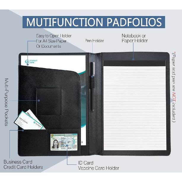 Padfolio Portfolio Organizer Legal Pad Holder Padfolio Folder Leather Portfolio Storage Clipboard Notepad with Cover for Letter Size A4 Writing Pad