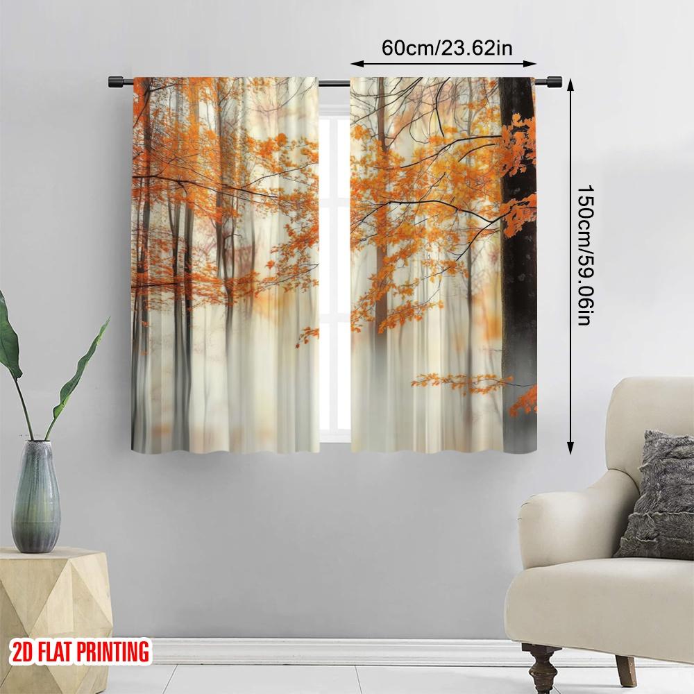 2pcs,2D Plane Printing Curtains Digital Printed Autumn Mist Polyester (without Rod) Room Decor for Living Room and Bedroom, Home